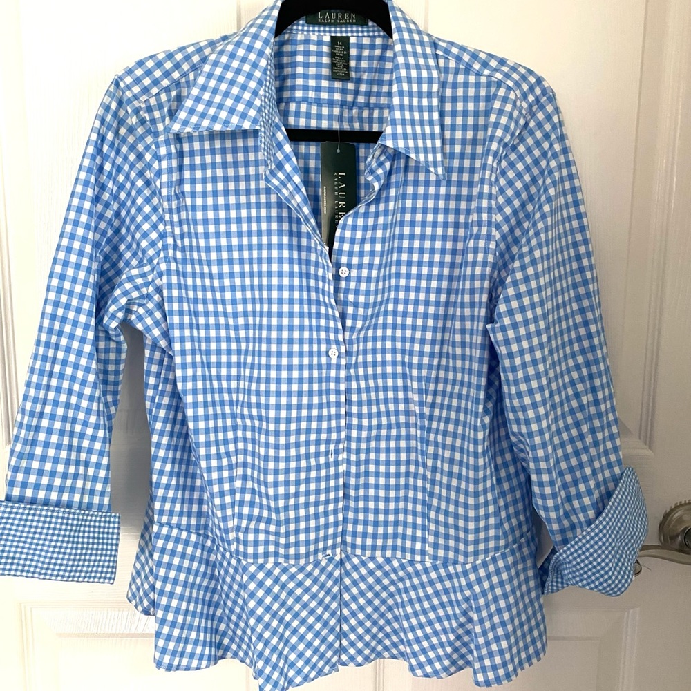 Lauren Ralph Lauren Gingham Button down peplum 14